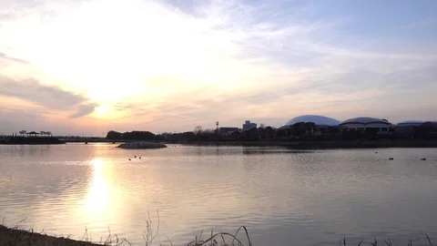 Spectacular sunset over lake Stock Footage 73756550