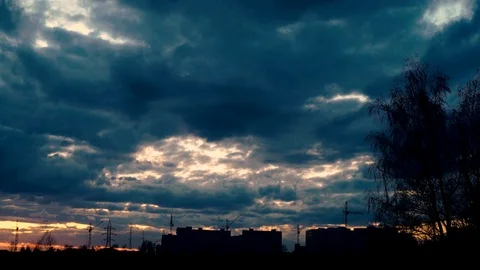 Spectacular sunset over town. dramatic sky. Stock Footage 90039559