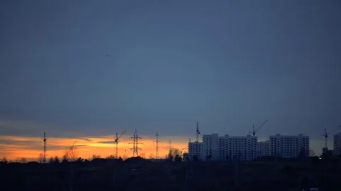 Spectacular sunset over town. dramatic sky. Stock Footage 90039780