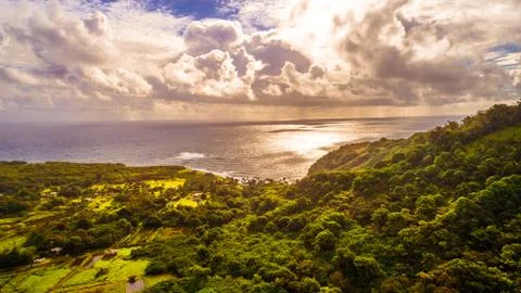 Spectacular Sunset at Road to Hana Coast, Hawaii Stock Photos