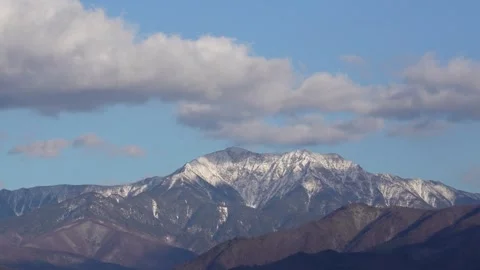 Spectacular time-lapse video of the snow-covered Mt. Senjogatake in the sunset Stock Footage 299769256