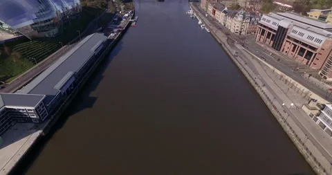 Spectacular topshot of Gateshead Millenium Bridge moving into frame Stock Footage 159148310