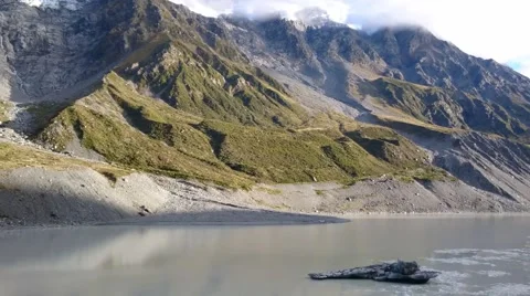 Spectacular View Of Hooker Glacier Terminal Lake Aoraki Mount Cook, Pan Right Stock-Footage 64175474