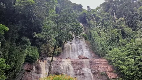 Spectacular view of jhari waterfall cascading over rocky cliffs amid lush t.. Stock-Footage 346816932