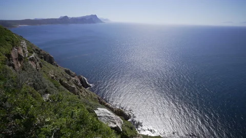 Spectacular view of the sunlit ocean from Cape Point, Western Cape. Stock Footage 209248022