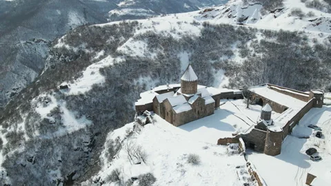 Spectacular views of beautiful winter cliffs and countryside. Winter mountains Stock Footage 163246544