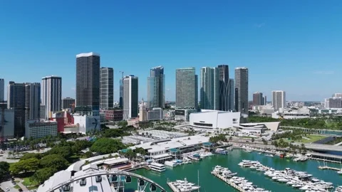 Spectacular waterside views over Biscayne Bay and residential area from drone in Stock Footage 256019649