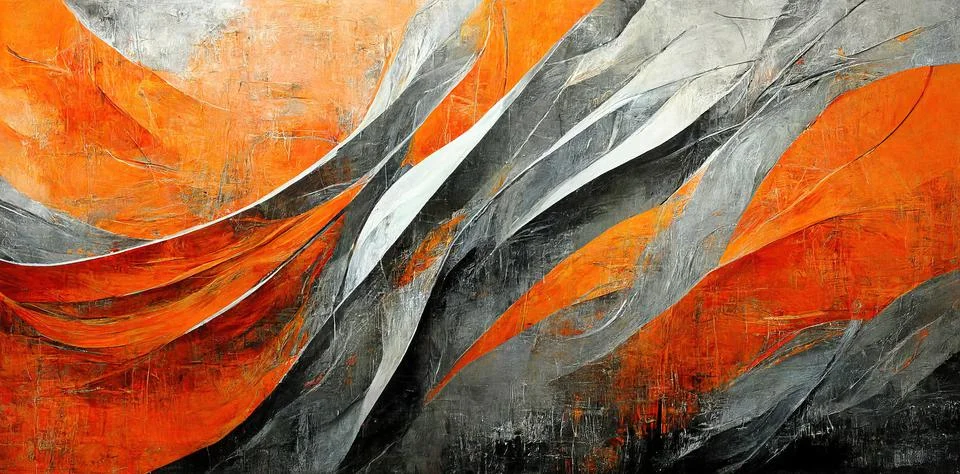 Spectacular waves of orange, grey concrete abstract. Digital art 3D illustration Stock Illustration
