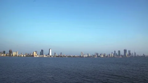 Spectacular wide panoramic view of Mumbai sealink captured on a water body 動画素材 91214341