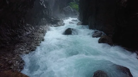 Spectacular wild water stream inside the rocky Partnach Gorge. Stock Footage