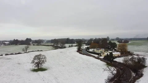Spectacular Winter Landscape Countryside Fields Drone 2.7k Stock Footage 148038135