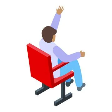Spectator raising hand while sitting on red chair at event Stock Illustration