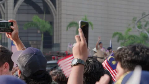 Spectators Capturing Merdeka Parade on Mobile Phones, Putrajaya, Malaysia Stock Footage 283238668