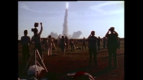 Spectators cheering on launch of Space Shuttle Colombia STS-1 Stock Footage 270937333