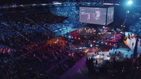 Spectators doing the wave before the start of League of Legends Final. Stock Footage 154354472