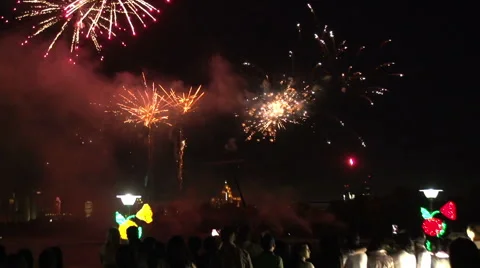Spectators Fireworks Stock Footage 40888194