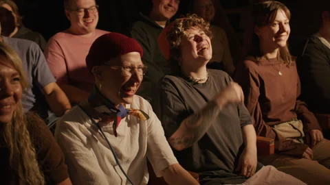 Spectators Laughing during Live Stand Up Performance in Comedy Club Video stock 333227701