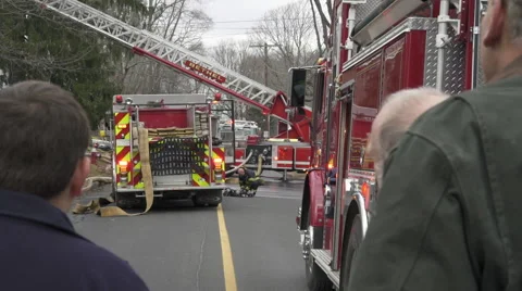 Spectators at the Scene of a House Fire (1 of 2) Stock Footage 45322939