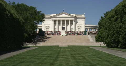 Spectators watch changing of the guard at the Tomb of the Unknowns in Arlington Stock Footage 59272448