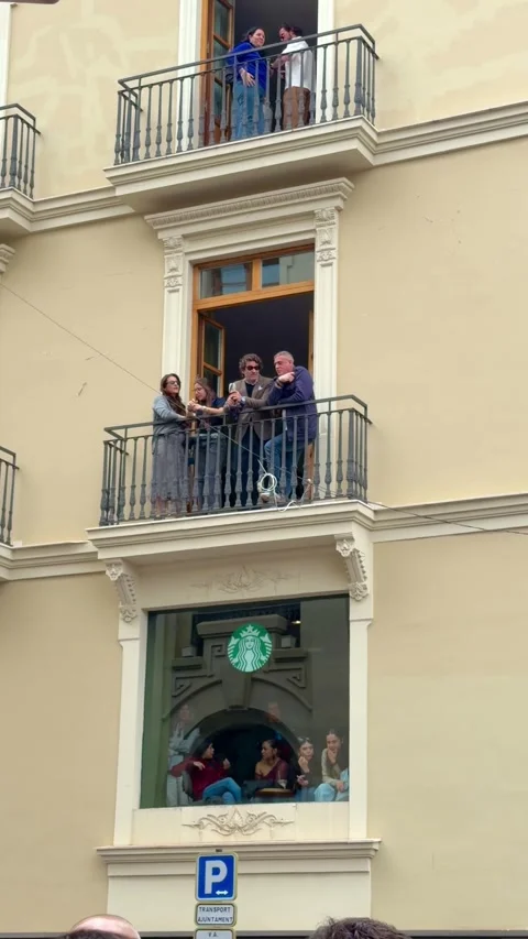Spectators watching Fallas de Valencia festival from balconies Stock Footage 332736962