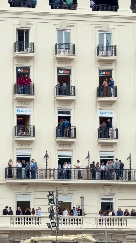 Spectators watching Fallas de Valencia festival from balconies Stock Footage 332737098