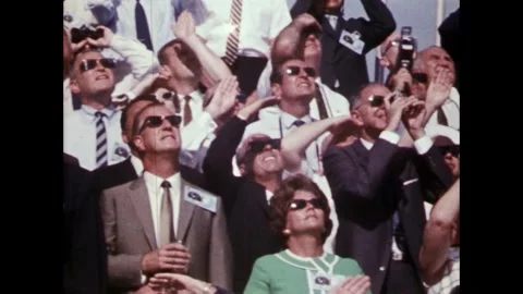 Spectators watching the launch of Apollo 11 into space Stock Footage 274335870