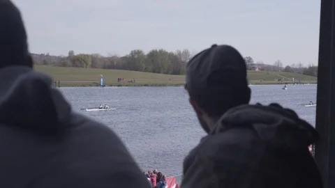 Spectators watching Rowing Cinematic 60fps HD Stock Footage 128043142
