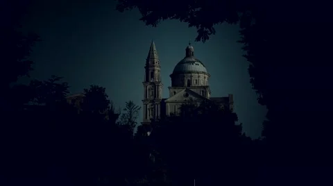 Spectral Church in the night. Good for an horror movie. Stock Footage 59643674