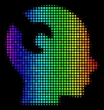 Spectral Colored Dot Brain Wrench Tool Icon 스톡 일러스트