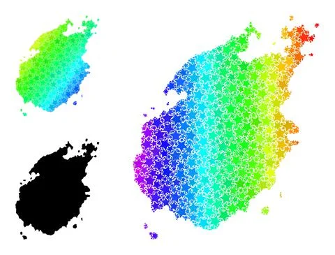 Spectral Colored Gradient Star Mosaic Map of Paros Island Collage Illustrazione stock
