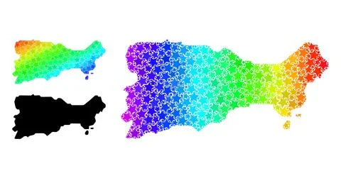 Spectral Colored Gradient Star Mosaic Map of Capri Island Collage Stock Illustration