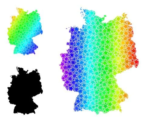 Spectral Colored Gradient Star Mosaic Map of Germany Collage Illustrazione stock