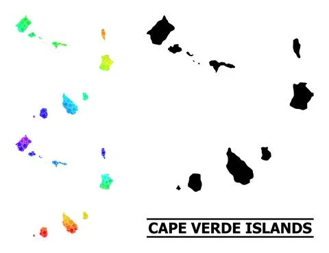 Spectral Colored Gradient Star Mosaic Map of Cape Verde Islands Collage Ilustración de archivo
