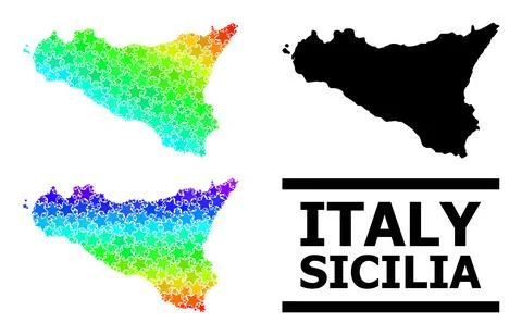 Spectral Colored Gradient Star Mosaic Map of Sicilia Island Collage Stock Illustration