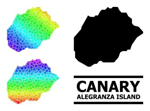 Spectral Colored Gradient Star Mosaic Map of Alegranza Island Collage Stock Illustration