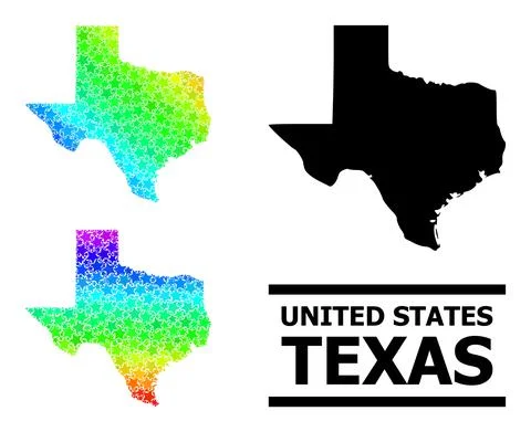 Spectral Colored Gradient Star Mosaic Map of Texas State Collage Illustrazione stock