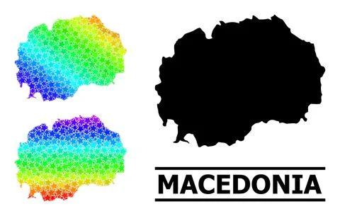 Spectral Colored Gradient Star Mosaic Map of Macedonia Collage Stock Illustration