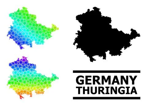 Spectral Colored Gradient Star Mosaic Map of Thuringia State Collage Illustrazione stock