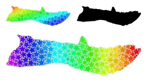 Spectral Colored Gradient Starred Mosaic Map of Molokai Island Collage Stock Illustration