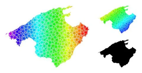 Spectral Colored Gradient Starred Mosaic Map of Majorca Collage Stock Illustration