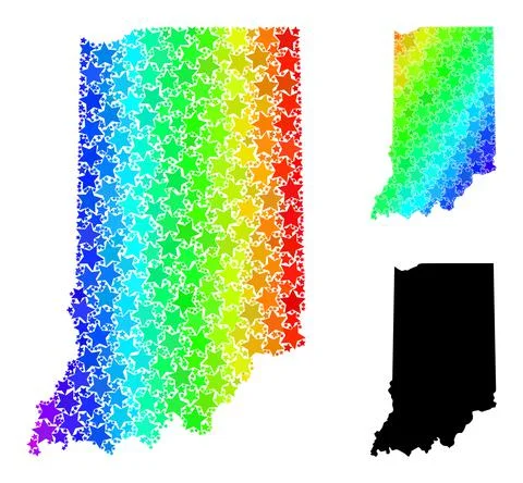 Spectral Colored Gradient Starred Mosaic Map of Indiana State Collage Stock Illustration