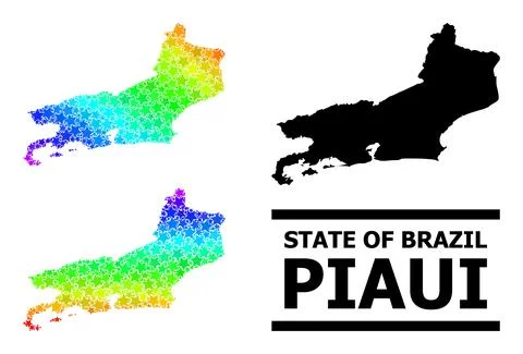 Spectral Colored Gradient Starred Mosaic Map of Piaui State Collage Stock Illustration