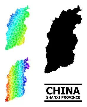 Spectral Colored Gradient Starred Mosaic Map of Shanxi Province Collage Stock Illustration