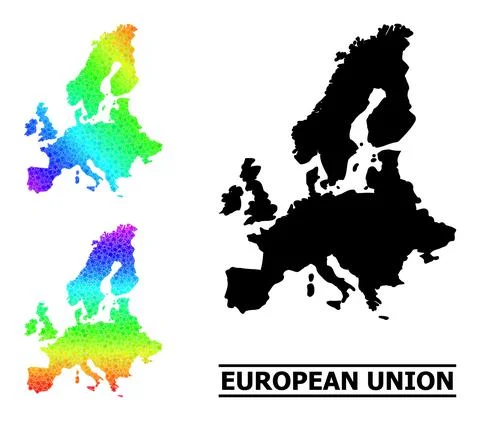 Spectral Colored Gradient Starred Mosaic Map of Euro Union Collage Stock Illustration