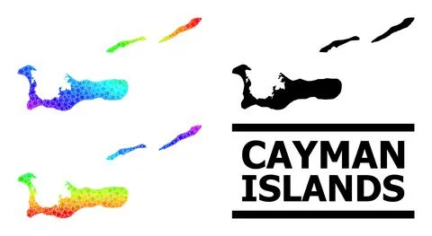 Spectral Colored Gradient Starred Mosaic Map of Cayman Islands Collage Stock Illustration