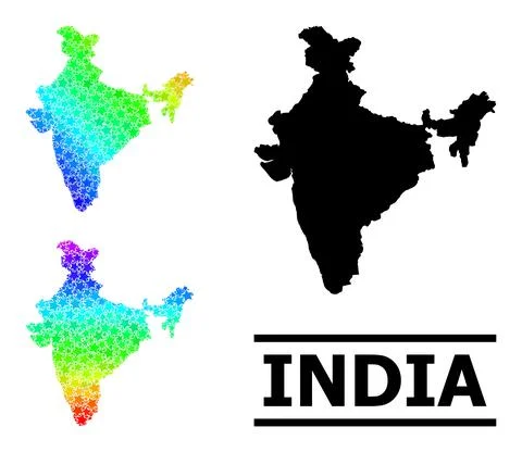 Spectral Colored Gradient Starred Mosaic Map of India Collage Stock Illustration