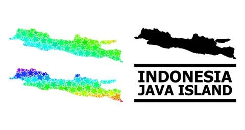 Spectral Colored Gradient Starred Mosaic Map of Java Island Collage Illustrazione stock