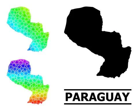 Spectral Colored Gradient Starred Mosaic Map of Paraguay Collage Stock Illustration