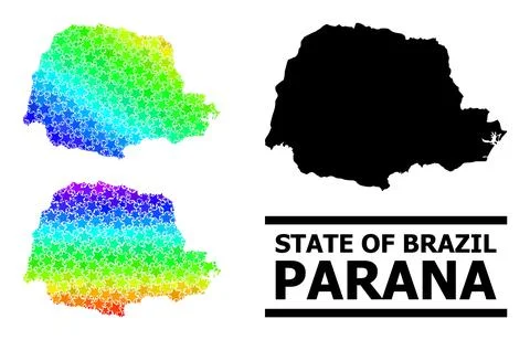 Spectral Colored Gradient Starred Mosaic Map of Parana State Collage Stock Illustration