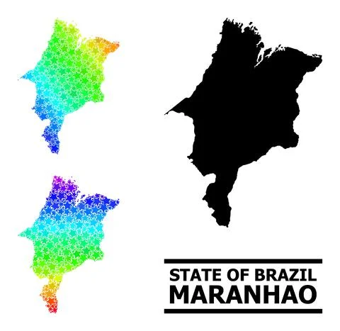 Spectral Colored Gradient Starred Mosaic Map of Maranhao State Collage Stock Illustration